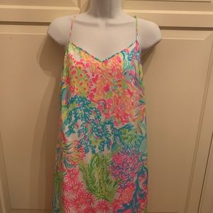 Lilly Pulitzer Spaghetti Strap Lovers Coral Silk Shift Dress SZ Small